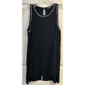 Vince‎ Camuto M Beaded Tank Top Shirt Black High Low Womens
